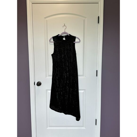 Adrianna Papell Mock Neck Perforated Velvet Side Slit Midi Dress Size Medium - Picture 3 of 9
